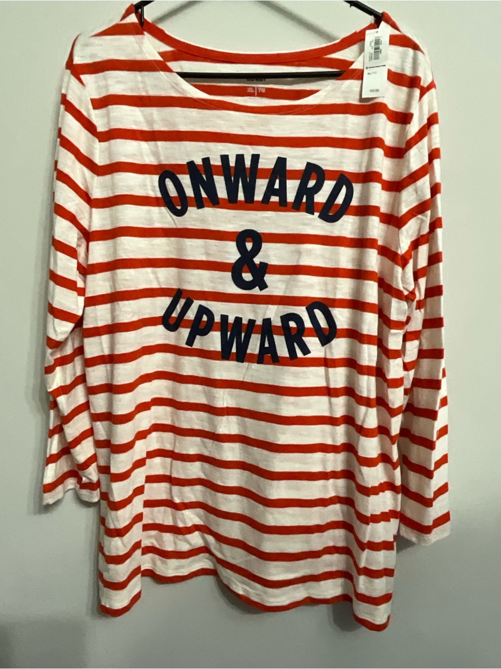 Old Navy Red & White Striped Long Sleeve Top with Navy Graphic
